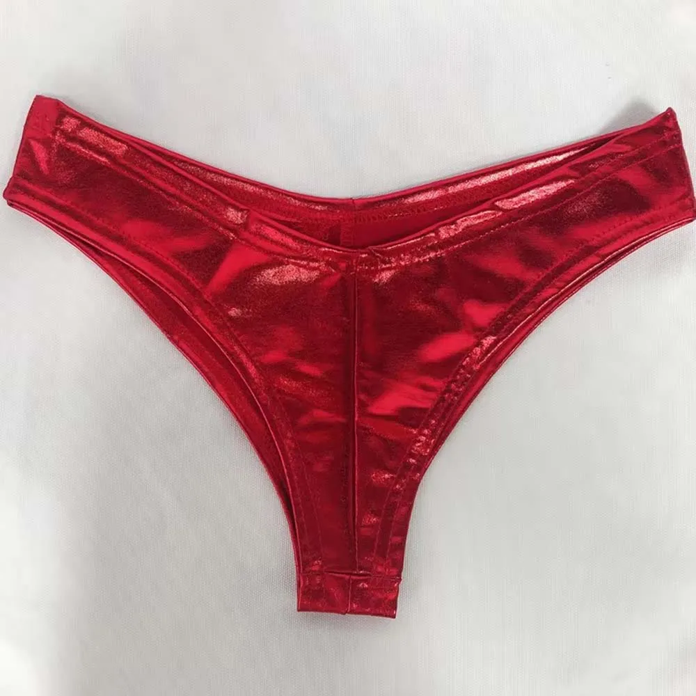 Women's Sexy Low-Waist Bikini Briefs Erotic Patent Leather Latex Panties T-back Mini Thongs Lingerie Underwear