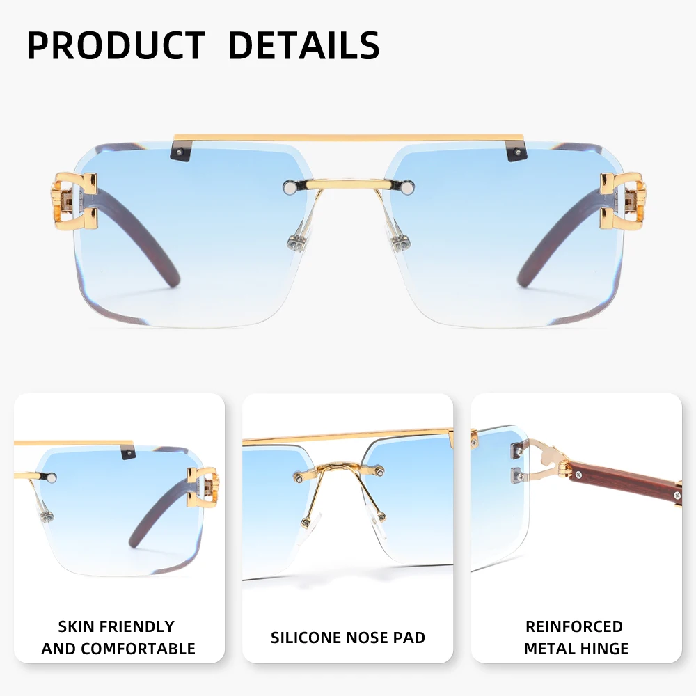 Sonnenbrille im Vintage-Design, rahmenlos, aus Metall, stilvolle Sonnenbrille, UV400, für Damen, zum Fahren, Reisen – Detail 1
