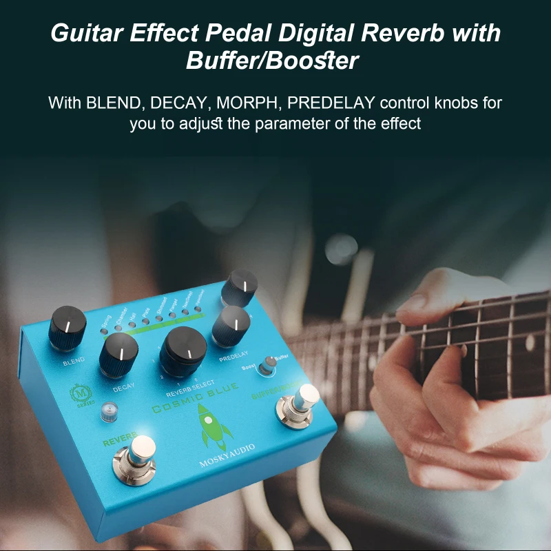 MOSKYAudio Guitar Effect Pedal Digital Reverb with Buffer/Booster Reverberation Guitar Pedal Dual Footswitch Guitar Accessories