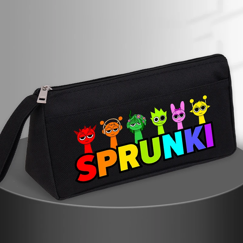 Sprunkis Pencil Case Hot Game Print Student Double Layer Stationery Bag Sky Oren Pinki New School Teens Pen Pouch Study Gift view 3