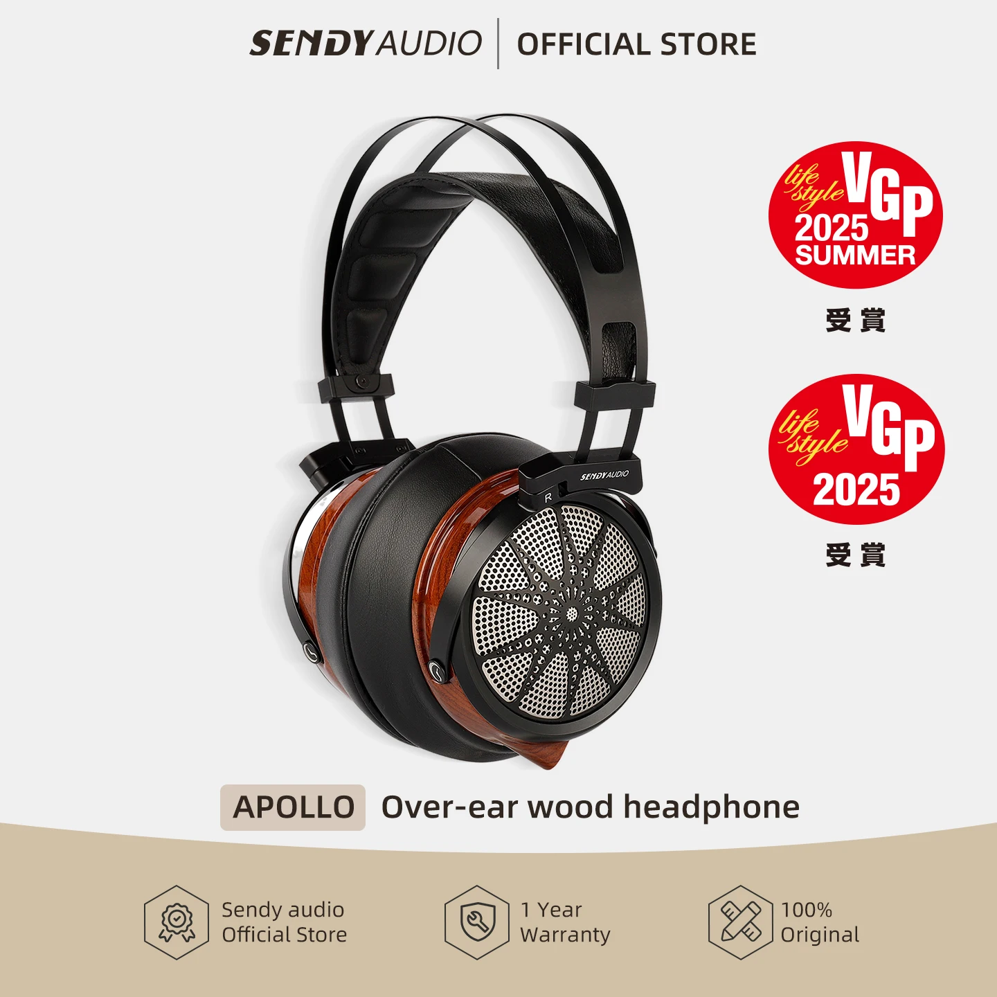 Sendy Audio Apollo HIFI Stereo 68 mm planarer Magnetstreiber Open-Back Over-Ear-Kopfhörer aus Holz in voller Größe 4,4 mm symmetrisches Headset