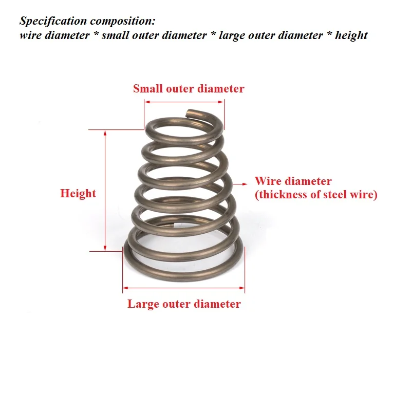 Beicai Spring Steel Tower Springs Wire Diameter 0.4/0.5/0.6/0.7/3mm Conical Cone Compression Pressure Springs New Listing
