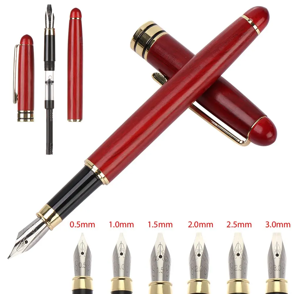 Wooden Smooth Fountain Pens Mahogany Pencil Metal Pen Clip Ink Refills Fine Nib Calligraphy Signature Stroke Stationery