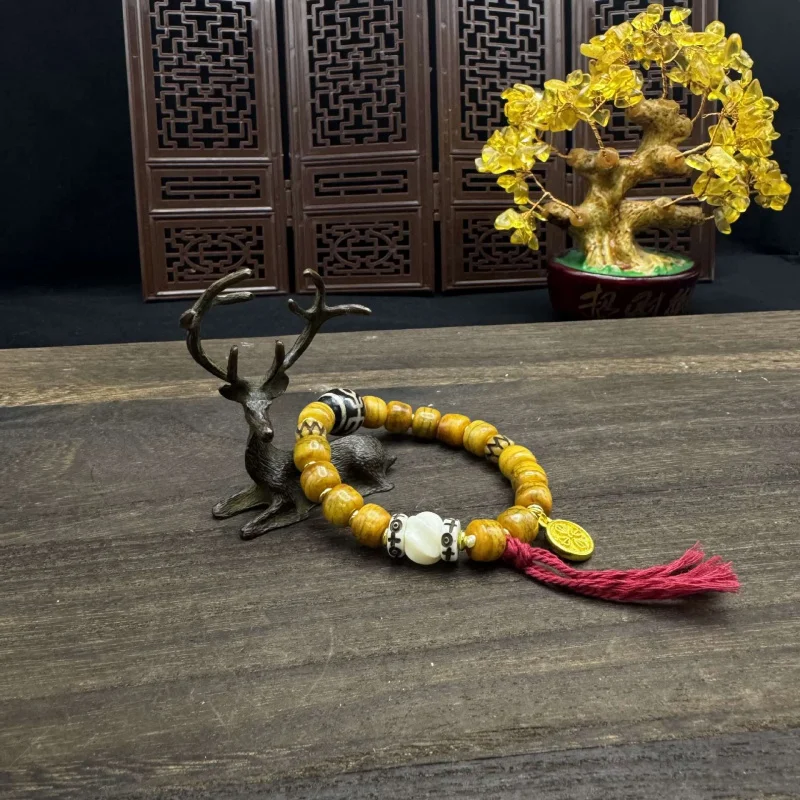 Tibetan Style Natural Cow Bone Old Material Phaseless Three-Way Dzi Bead Accessories Handheld Bracelet Necklace Accesso