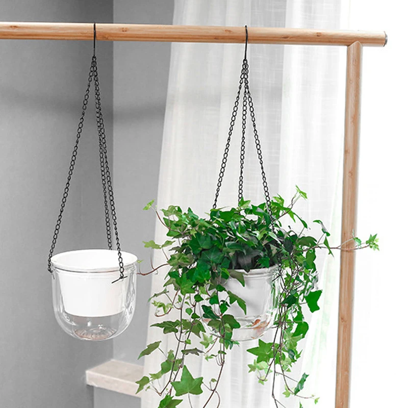 1Pc Hanging Flowerpot Self Absorbing Water Planter Thickened Plastic Planter with Wick Rope Hydroponic Soil Cultivation Pot