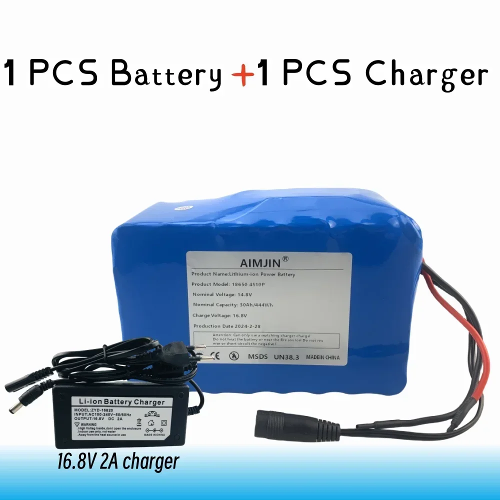 100% New 4S10P 14.8V 30Ah 444Wh 18650 Lithium Battery Pack with BMS for Inverter Smart Robot High-power Equipment Etc