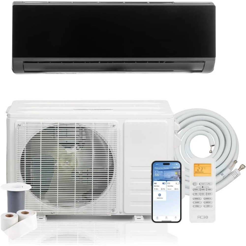 21SEER2 Essentials 12000 BTU Comfortable Inverter Mini Split AC/Heating System,1 Ton Black Wall Mount Ductless Heat Pump AC Unit