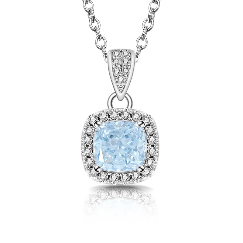 925 فضة بسيط قطع زهرة الجليد كريستال الزركون الأميرة حقيبة مربعة قلادة عيد ميلاد الذكرى حفل زفاف هدية