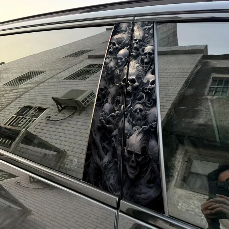 

2 шт., группа черепов, серо-белый вихревой призрак, волосы, автомобильная наклейка, B-стойка, сделай сам, пленка на центральную стойку, декоративный автомобильный аксессуар