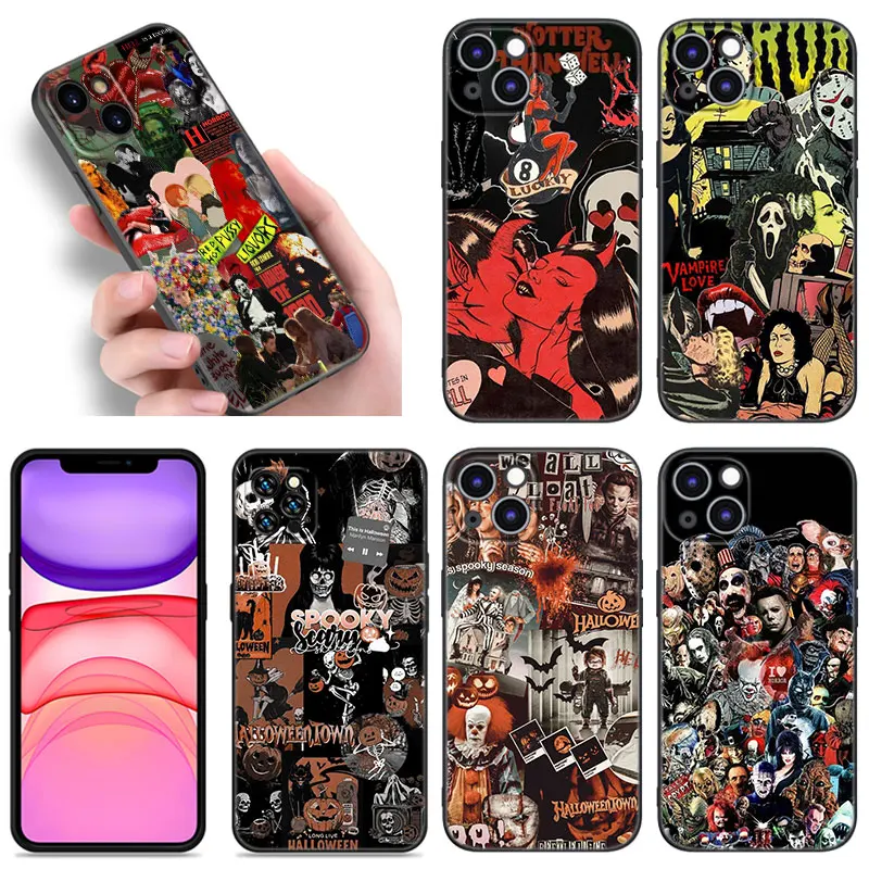 Horror Movies Collage Phone Case For Apple iPhone 12 13 Mini 11 14 15 Pro Max 7 8 Plus X XR XS SE 2020 2022 Black Silicone Case