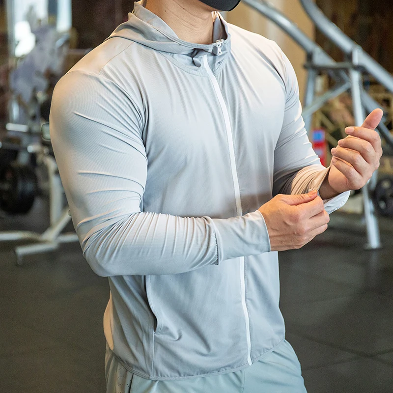 Mannen Ijs Zijde Snel Droog Wandelen Basketbal Running Jassen Kap Waterdichte Fitness Gym Outdoor Sport Jassen Windbreaker Hooded