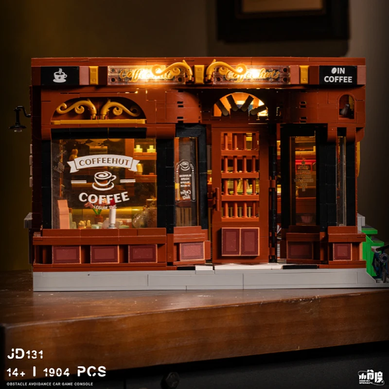

1904pcs Street Corner LED Coffee Shop,Moc Creative High-end Lighting Café Hut Store Model,Assembly Building Block DIY Toys Gifts