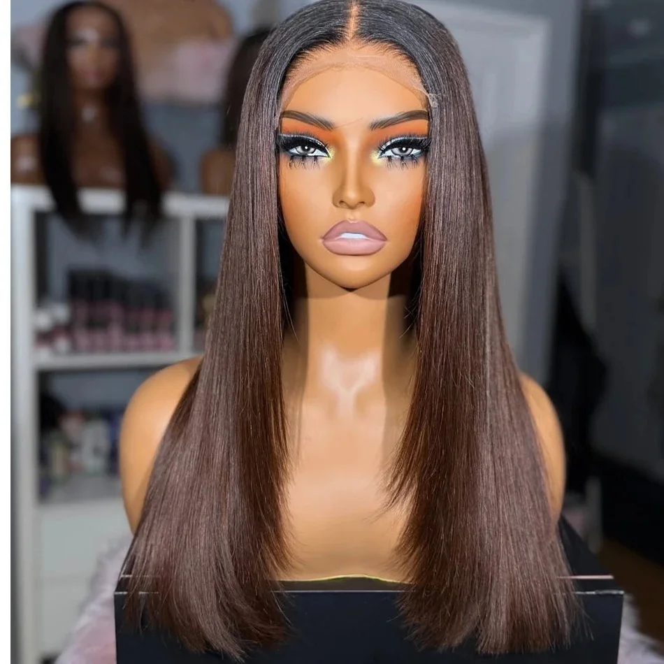 

Ombre Brown Straight 26inch 5x5 Silk Base Jewish Human Hair Wig With Baby Hair HD Lace European Hair Preplucked Daily