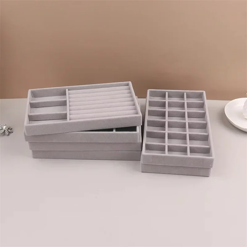 Stackable Grey Fabric Tray Rings Earrings Bracelet Storage Holder 21*12.5Cm Jewelry Organizer Box Cufflinks Tie Clip Holder Case