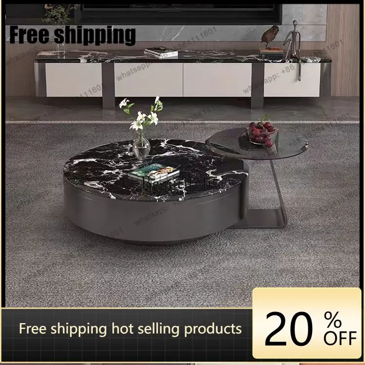 12Italian light luxury natural marble platinum diamond round coffee table glass edge table combination