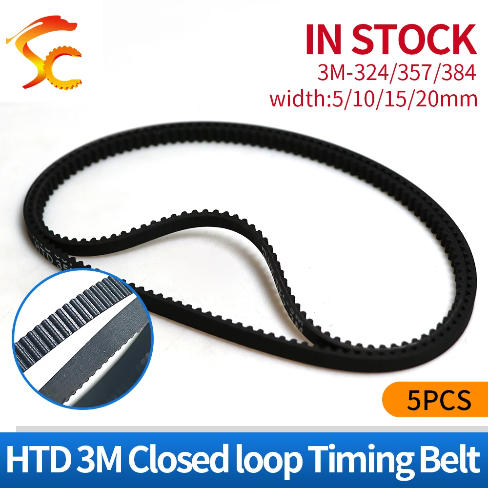 5PCS/LOT HTD 3M 324 357 384 closed loop rubber Drive Belt width 5mm 10mm 15mm 20mm  length 324mm 384mm 357mm 357-3M 3D printer