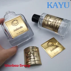 Adesivos metálicos do perfume adesivo, logotipo de alumínio do tipo, forma gravada, costume, projeto do OEM