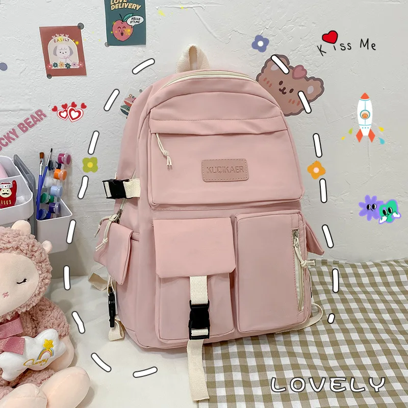 

2023 New Trendy Korean Version High Capacity High School Student Schoolbag Light and Simple Travel Bag Canvas Backpack Women