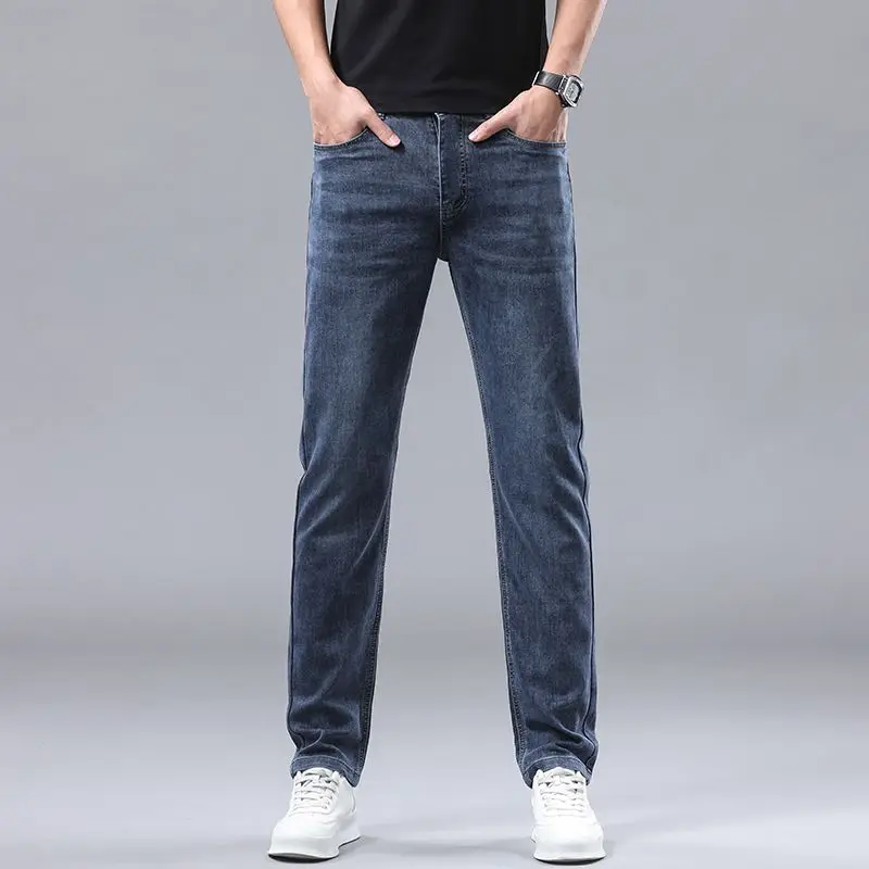 2026 New Classic Men's Straight Jeans Comfortable Elastic Casual Business Work Trousers Fashion Basic Fitted Denim Pants