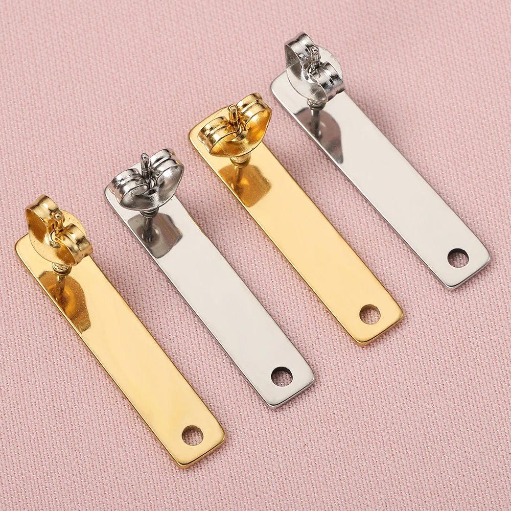 10pcs Stainless Steel Rectangle Stud Earring Base Dangle Earring Setting with Ear Plug for Jewelry Making DIY Accessories