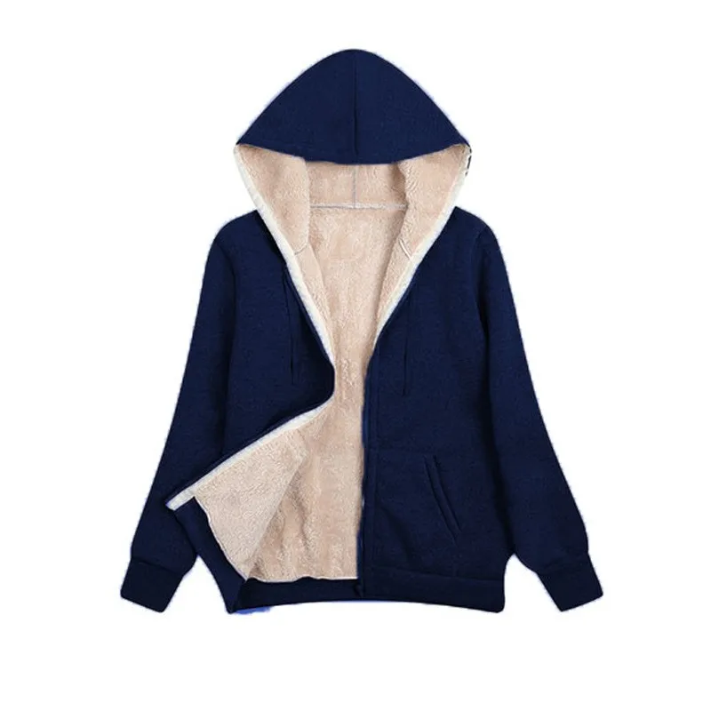 Women's And Women's Winter Clothing Sale Zip-Up Hoodie Loose Fit Long Sleeve Fleece Lined Solid Color Full Zip Pocket Casual view 5