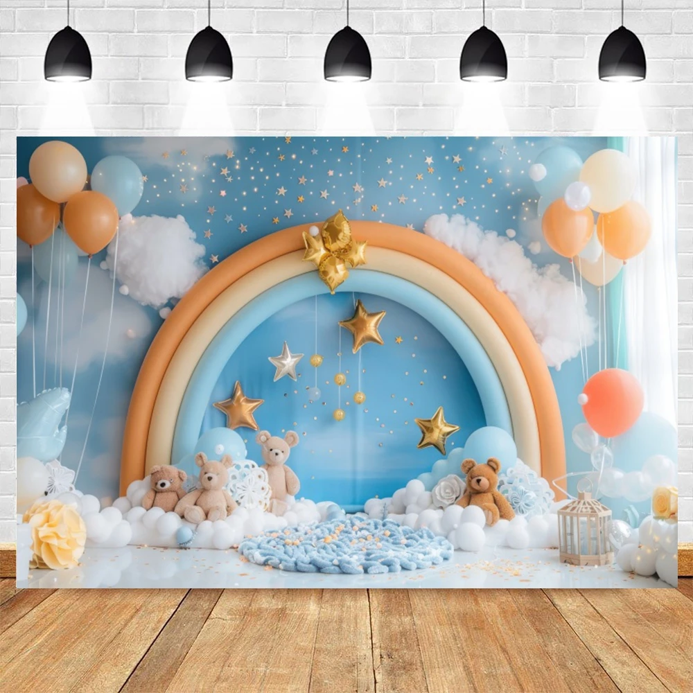 Palloncini Sfondo arcobaleno per fotografia Neonato Festa di compleanno Torta Smash Principessa Ragazze Ritratto Sfondo Photocall