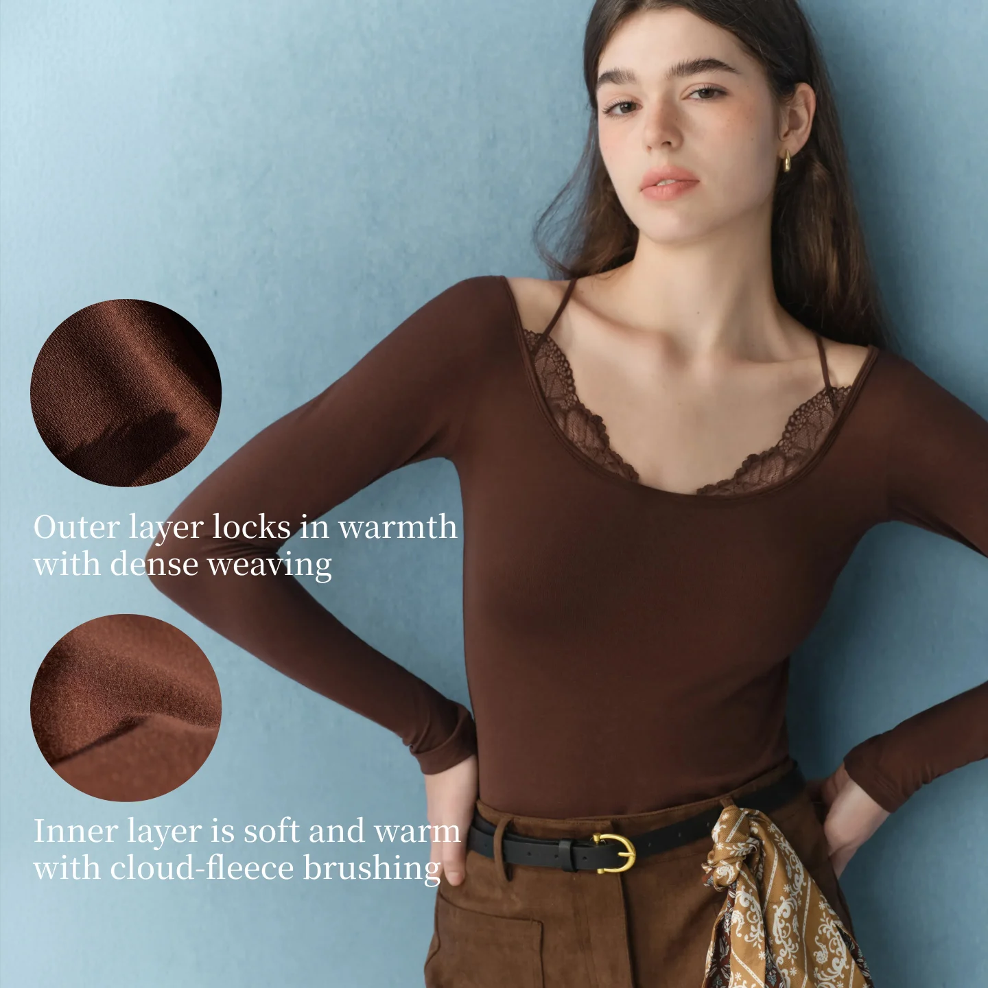 SUJIIN 2 in 1 Women's Long Sleeve Thermal Underwear 2026 Autumn Winter Lace Spliced Warm Slimming Undershirt Tops Lady WC073