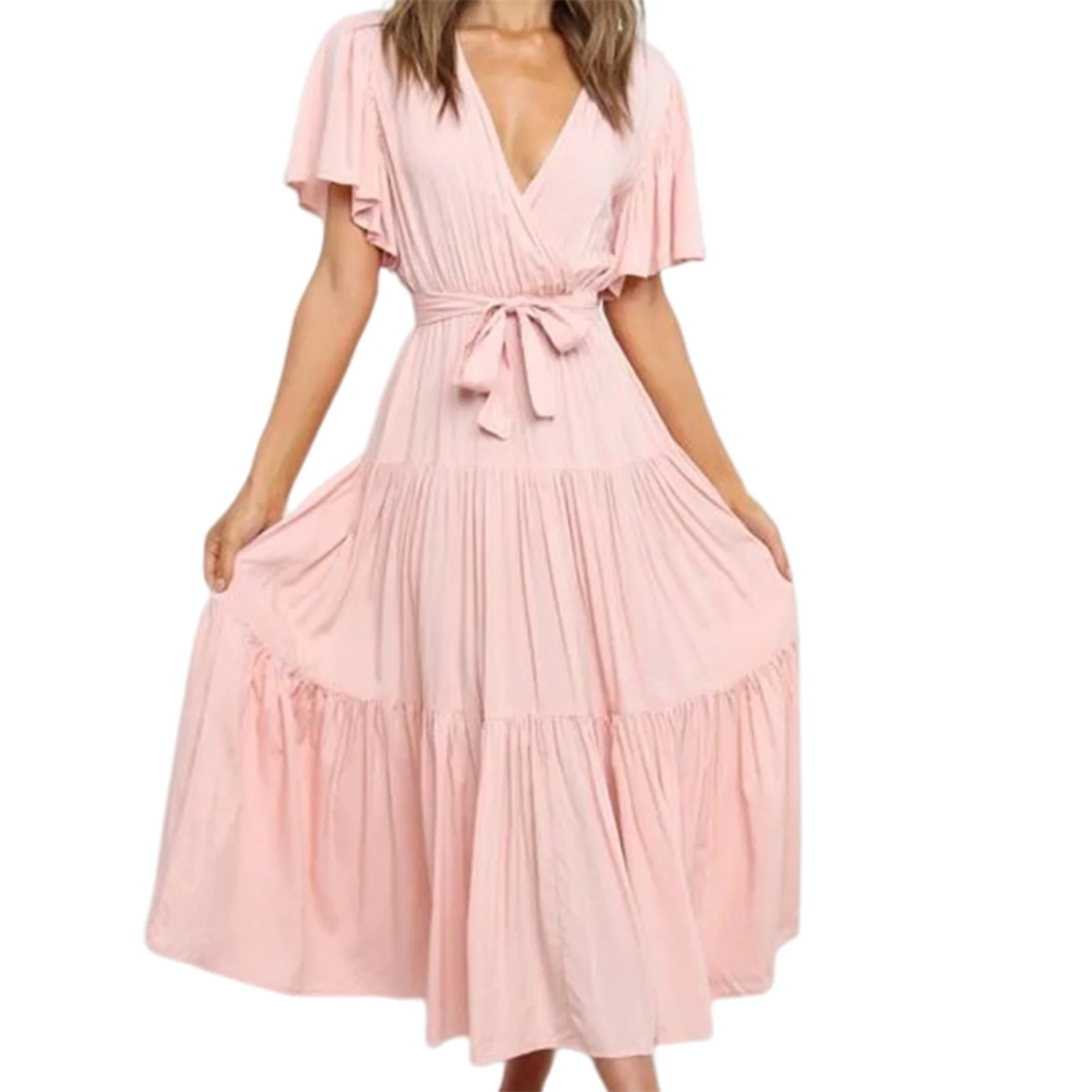 Robe longue à col en V pour femme, jupe douce, document solide, soirée cocktail, rassemblement de ballons