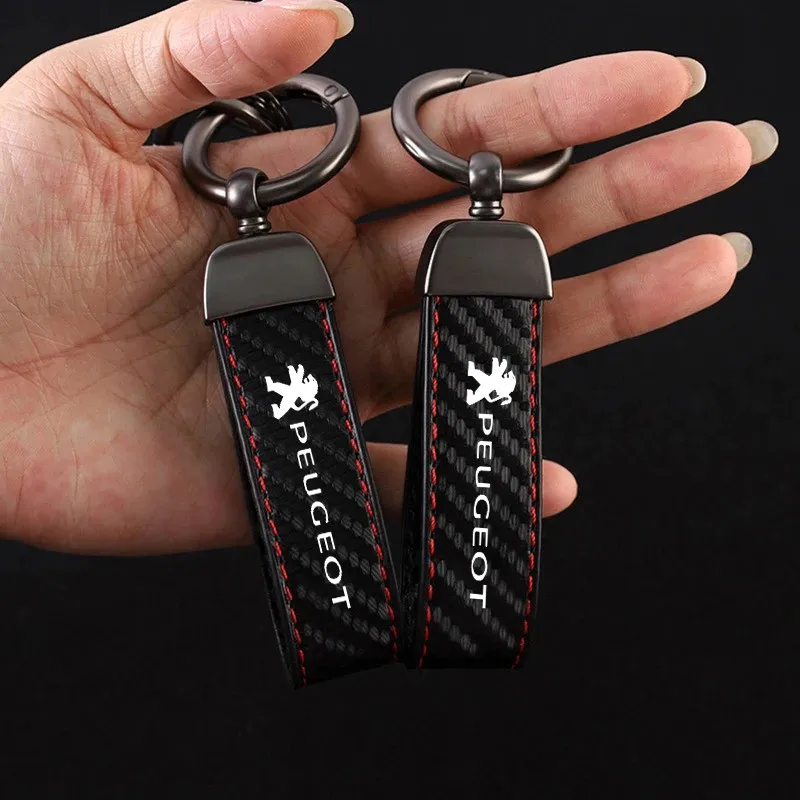 Carbon Fiber Car Styling Keychain Auto Pendant Key Chain Ring Gift For Peugeot 206 207 307 3008 2008 308 406 407 408 508 301 208