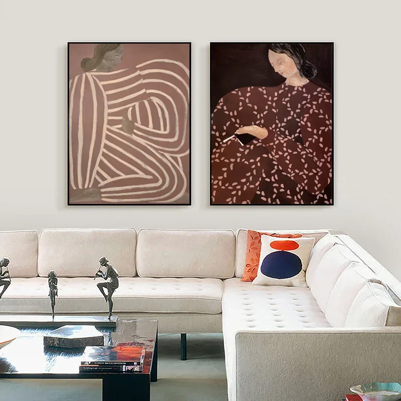Abstract Line Woman Geometry Curve Girl Wall Art Canvas Painting Nordic Poster Morden Pictures For Livingroom Bedroom Home Decor