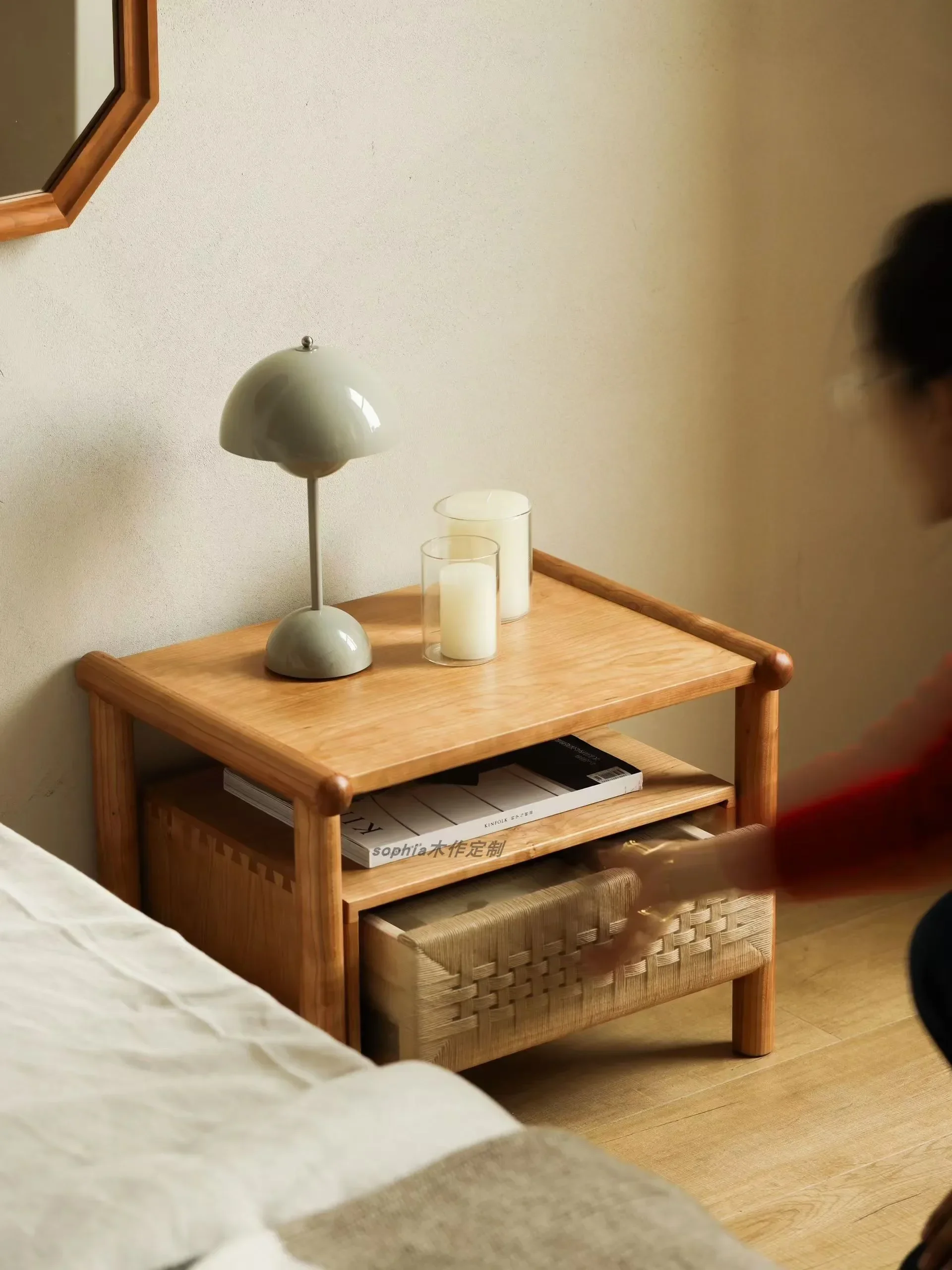 A New Chinese retro style black walnut bedside table Nordic Japanese style, bedside table wabi sandy wind bedroom furniture