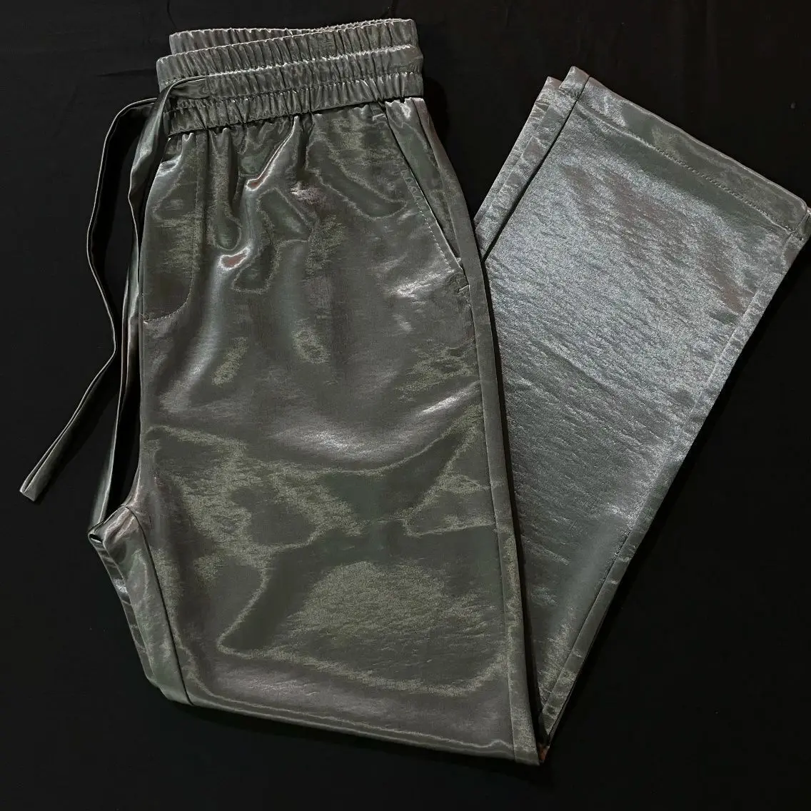 

Spring Autumn Glossy Shiny Straight Pants Casual Sports Plus Size Sleeping Pajamas