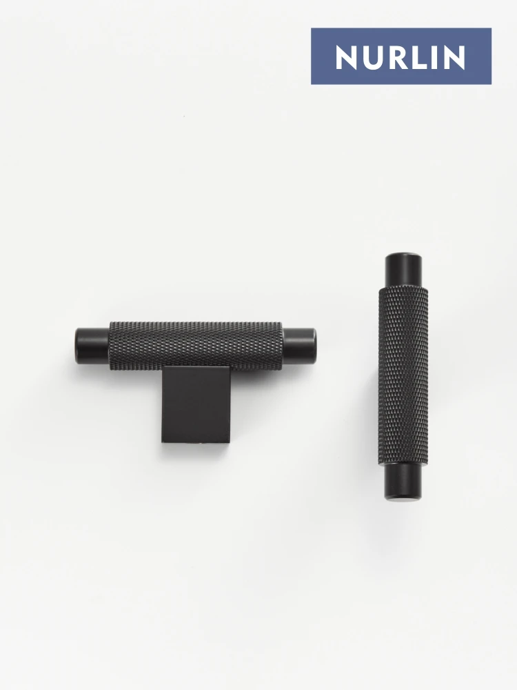 Nurlin Solid Brass Knurling Black Cross Pattern Cabinet Knob Cupboards T-bar Furniture Refrigerator Door Pull Bar Kitchen handle