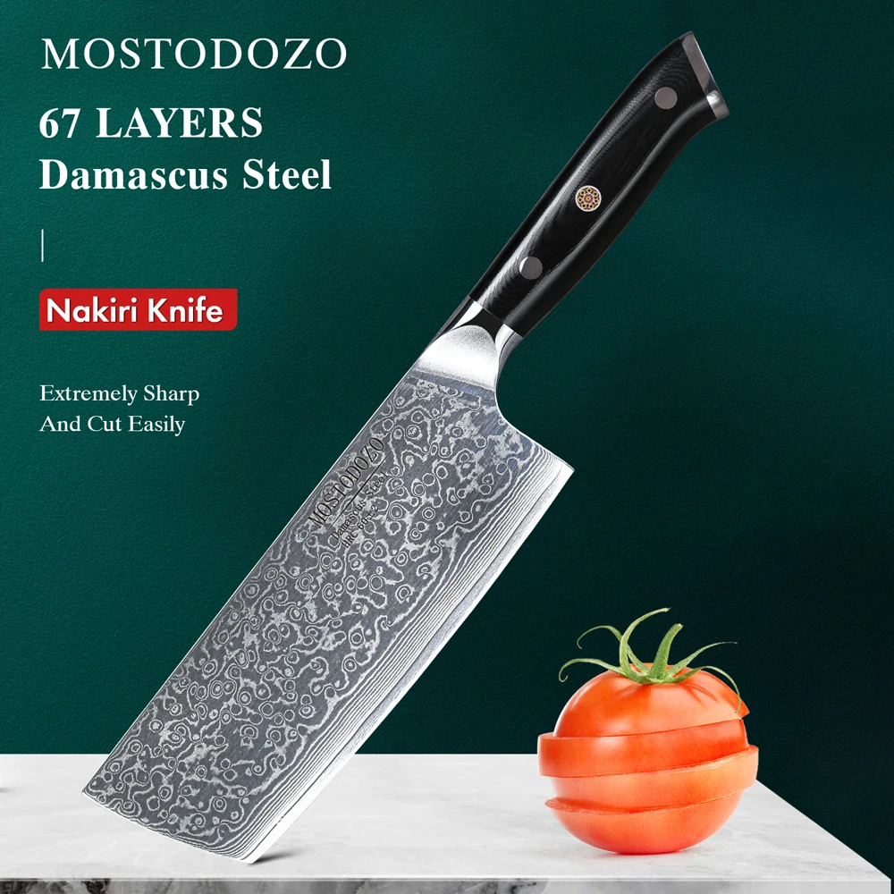 

MOSTODOZO 7" Nakiri Knife 67 Layer Damascus Steel Chef Knives Kitchen Slicer Vegetable Chopper Cleaver Japanese Cooking Tools