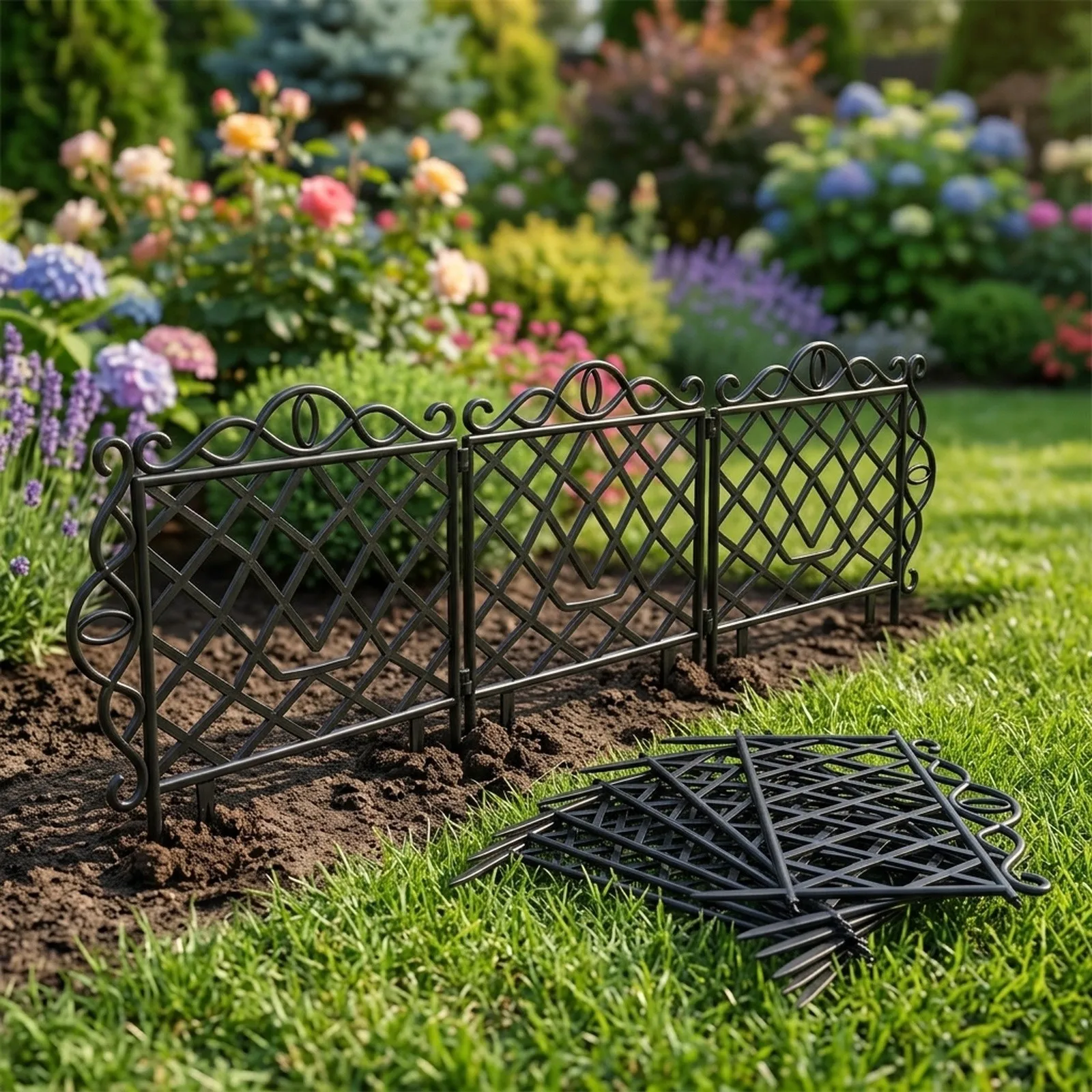 Black Plastic Garden Fence 6Pcs Detachable Edging Border 48x36cm For Lawn Grass Flower Bed Decorative Yard Landscape Divider Too