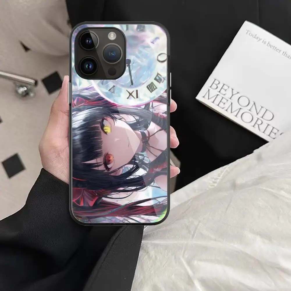 

K_kurumi T_tokisaki Phone Case For iPhone 15 Pro Max14 13 12 Mini 11 XR XS 8 7 Plus Black Art Glass Cases