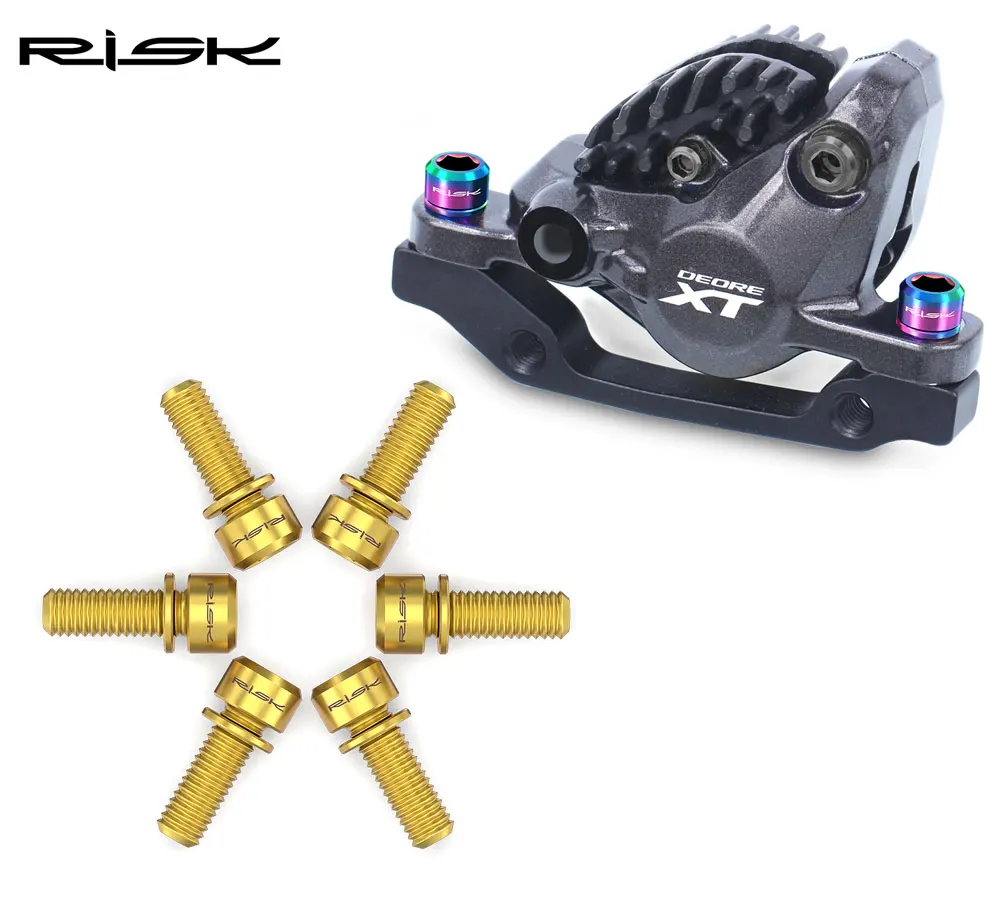 4 Stück/Set RISK M6x18mm M6x20mm Fahrrad-Scheibenbremsen-Schrauben Titan Fahrradkurbel Bremssattel Lenker Vorbau Befestigungsschrauben mit Unterlegscheibe – Detail 5