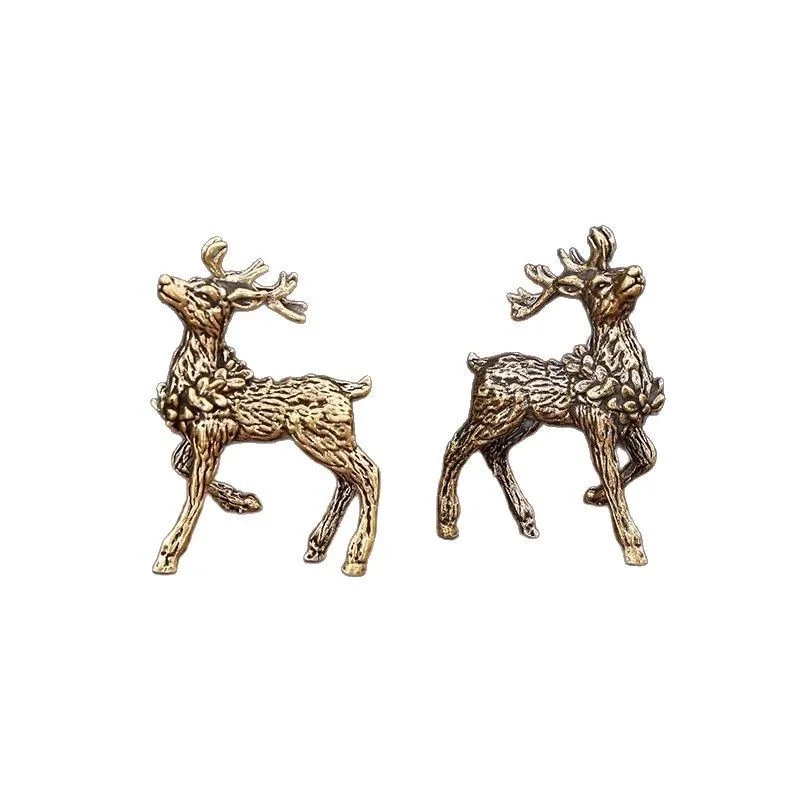 

1PCS Deer Ornament Deer Statue Miniature Sika Miniature Figurines Solid Brass Tabletop Decoration Deer Sculpture Ornaments
