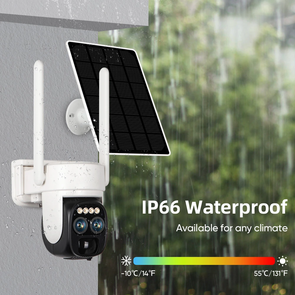 2K Dual Lens Solar Camera WIFI Outdoor 10X Optical Zoom Two-way Audio Color Night Vision Bulit-in Battery Security Camera