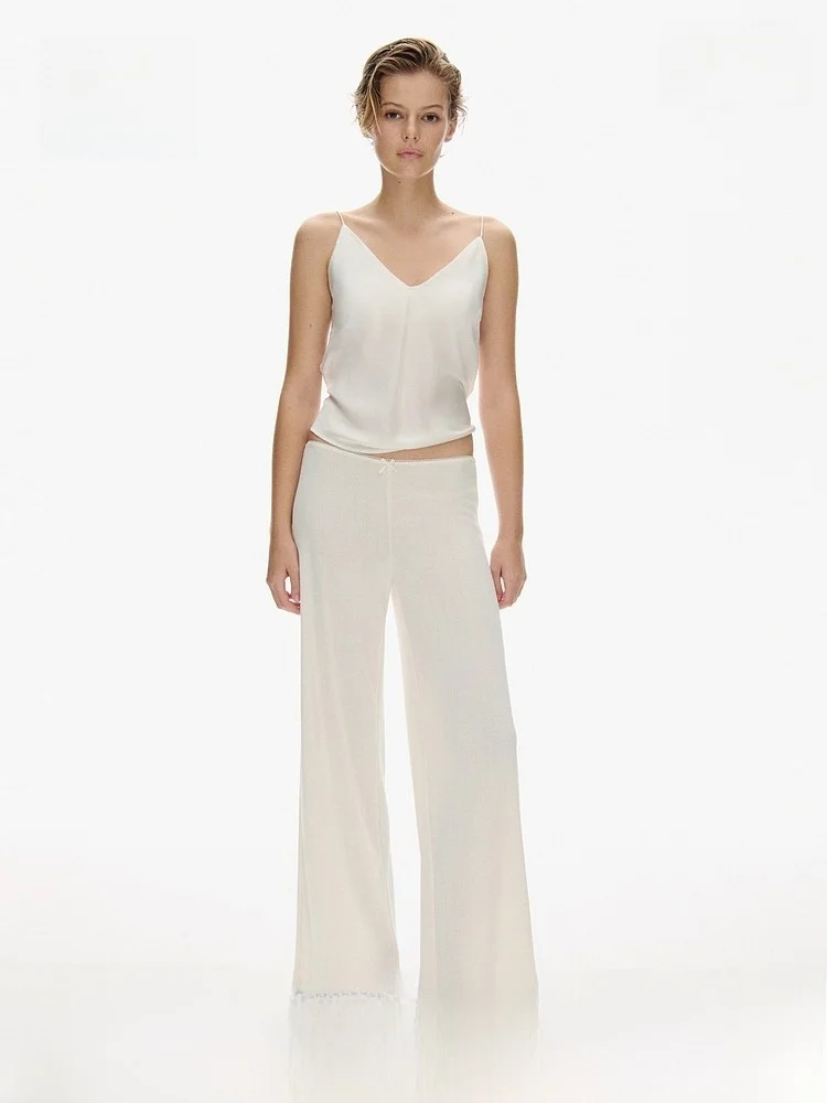 H&M 여성용 겨울용 스웨트클로스 롱 팬츠 스트레이트 레그 로우 웨이스트 트라우저 캐주얼 팬츠 폴리에스터 스판덱스 혼방