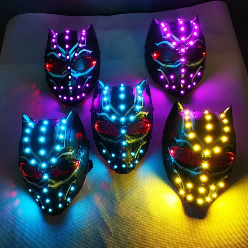 

Adult LED Luminous Mask Face Flashing Mask Skull Devil Anime Cosplay Costume Men Women Nightclub Party Supplies 2024 Rave Wear