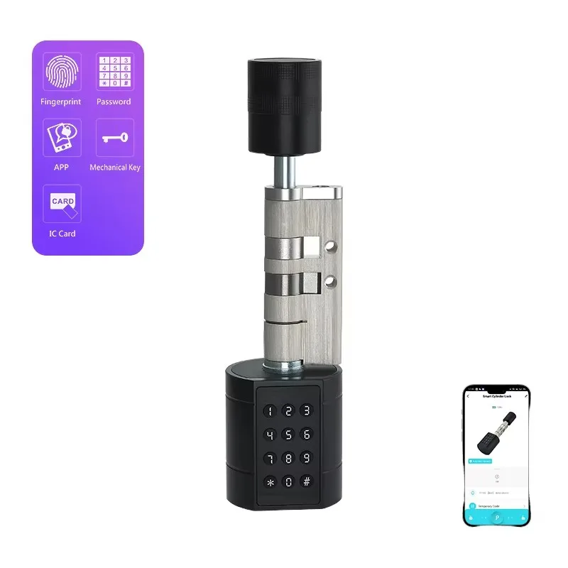 Tuya Lock Cylinders Smart Outdoor Electric Fingerprint  Password Access Keyless Wood Door Lock WiFi Connected