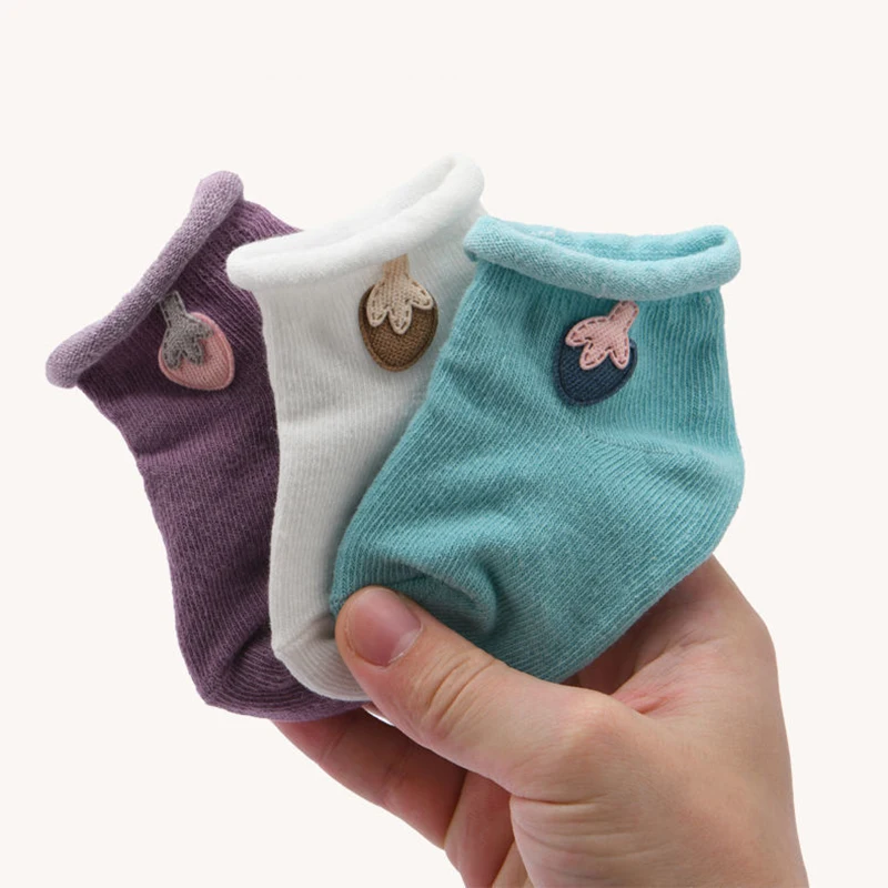 3 Pairs/lot 0-3Y Newborn Baby Socks Spring Autumn Pure Cotton Anti Slip Middle Tube Breathable Cartoon Tree Kids Socks