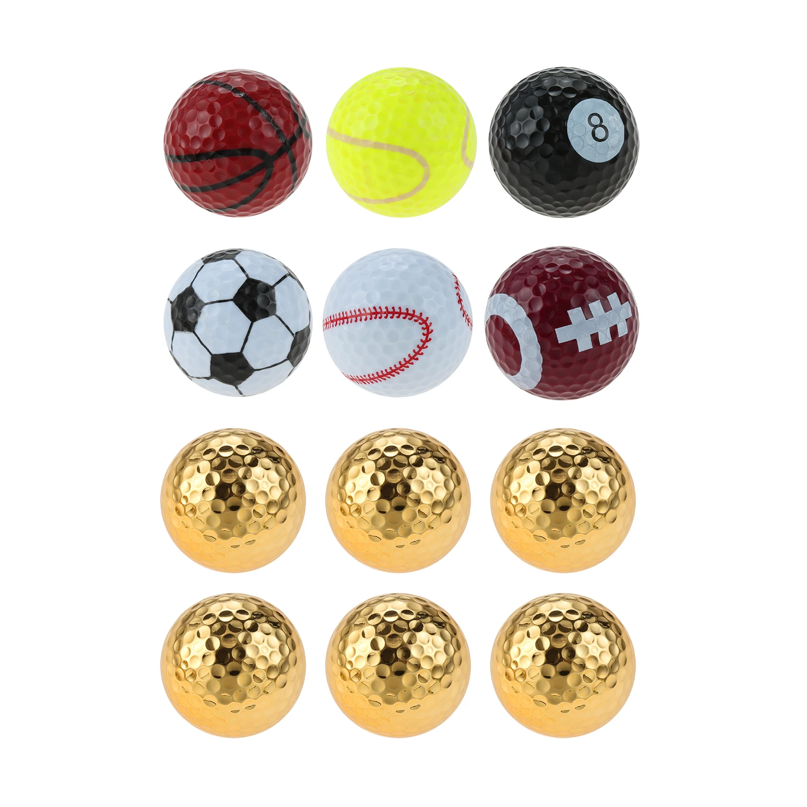 

6 Pcs Golf Balls Golden/Sports Set 42.67mm 2-Layer Design Dupont Surlyn Rubber Golf Training Tournament Supplies for Golf Lover