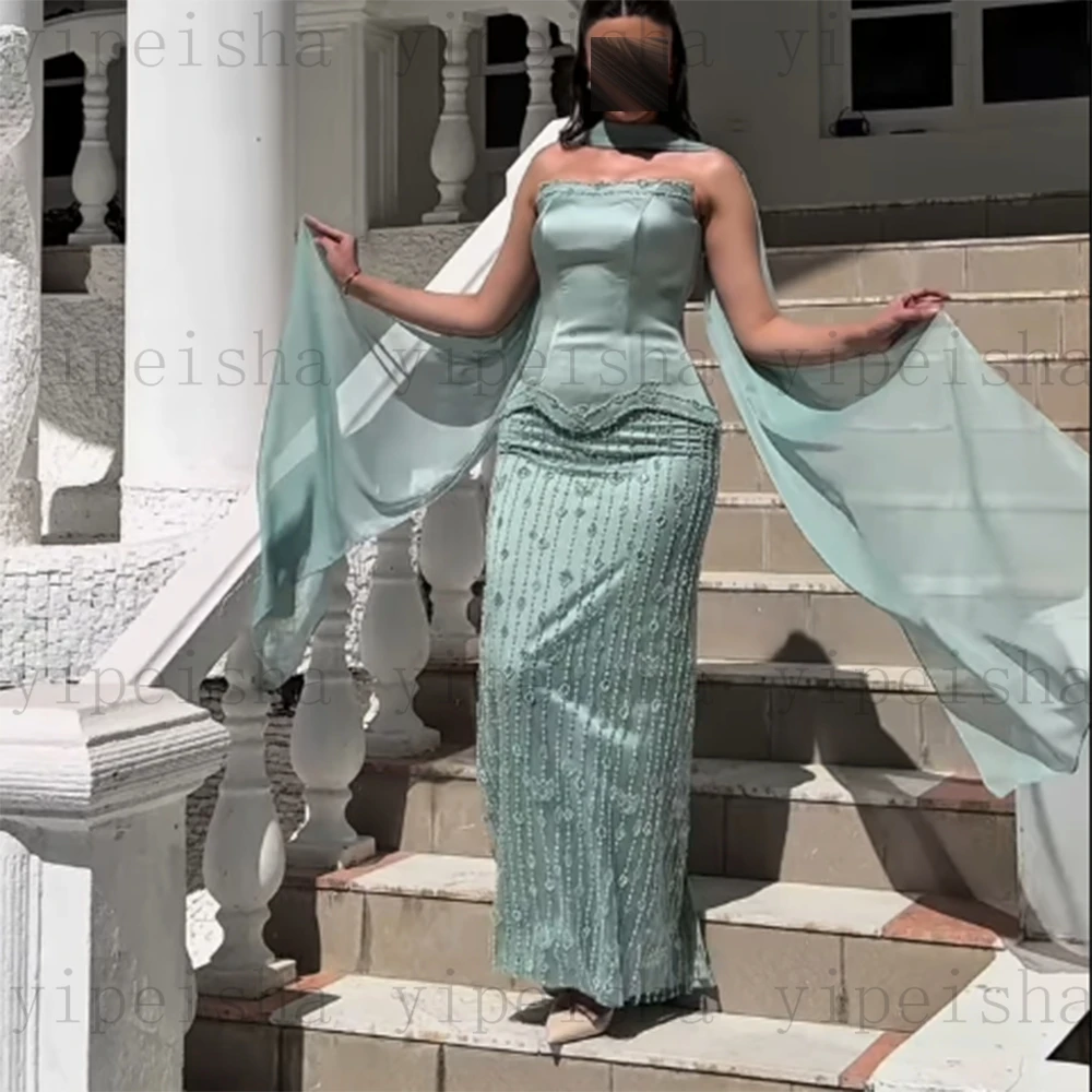 فساتين سهرة مخصصة بدون حمالات بدون ظهر مطرزة بالخرز مستقيمة بطول الكاحل فستان حفلات حديث طويل لحفلات أعياد الميلاد