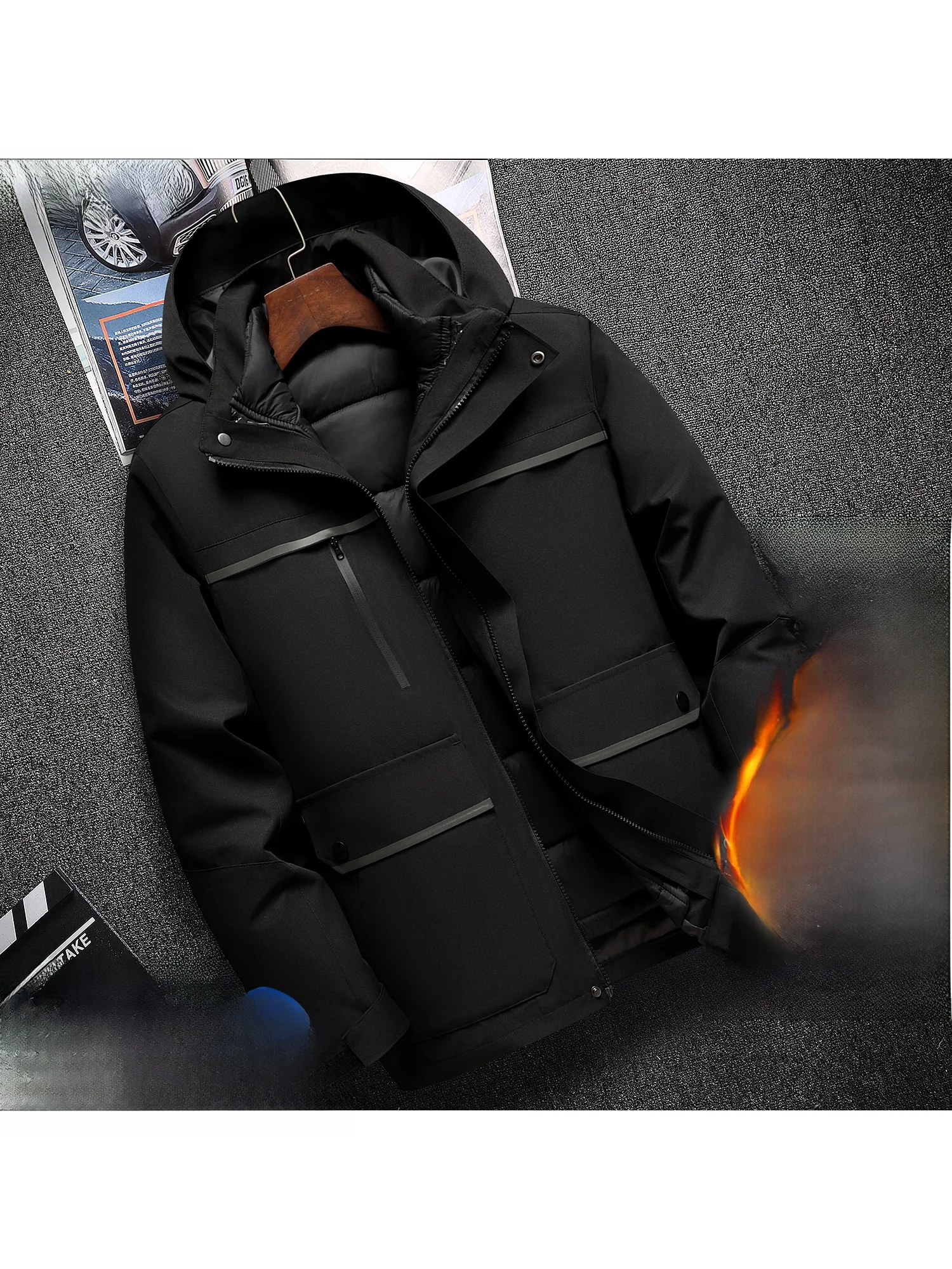 

Men's Thiened Fce Lined Cotton Jaet Winter Workwear Removable Hooded Coat Cleanfit Sle Long Sve Zipper Closure