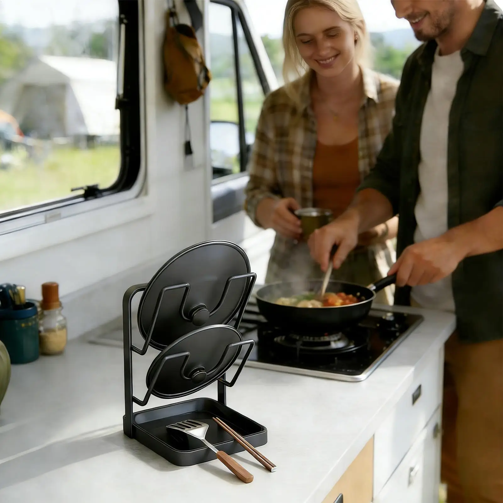 Pot Lid Holder With A Removable Drip Kitchen Pot Lid Storage Rack For Countertop Pantry Cupboard Apartment Dormitory