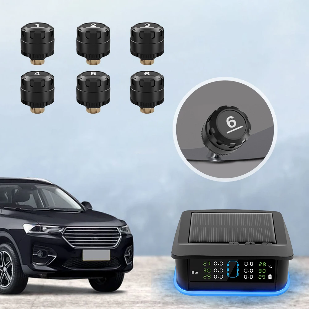 Tire Pressure Monitoring System with 6 Sensors USB/Solar TPMS (External)