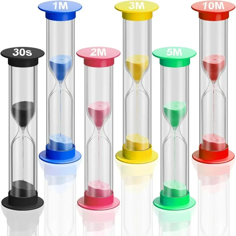 6Pcs Sand Hourglass Mini Colorful Sand Timer Sets 30sec/1min/2mins/3mins/5mins/10mins Sand Clock Timer for Home Kitchen Kids New