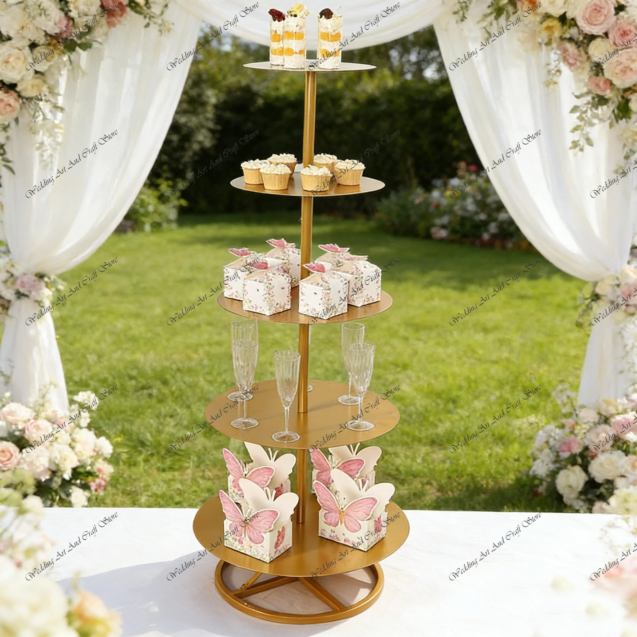 4pcs f30 Metal Wedding Cake Display Stand Tabletop Tea Cup Display Stand Trapezoidal Stepped Combination Display Stand ivy884